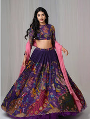 Festive Cotton Lehenga Choli with Kalamkari Print & Georgette Dupatta