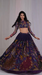 Festive Cotton Lehenga Choli with Kalamkari Print & Georgette Dupatta