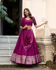 Wine Chanderi Lehenga Choli with Zari and Sequin Embellishments