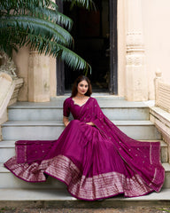 Wine Chanderi Lehenga Choli with Zari and Sequin Embellishments