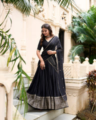 Black Chanderi Zari Work Lehenga Choli with Elegant Lace Detailing