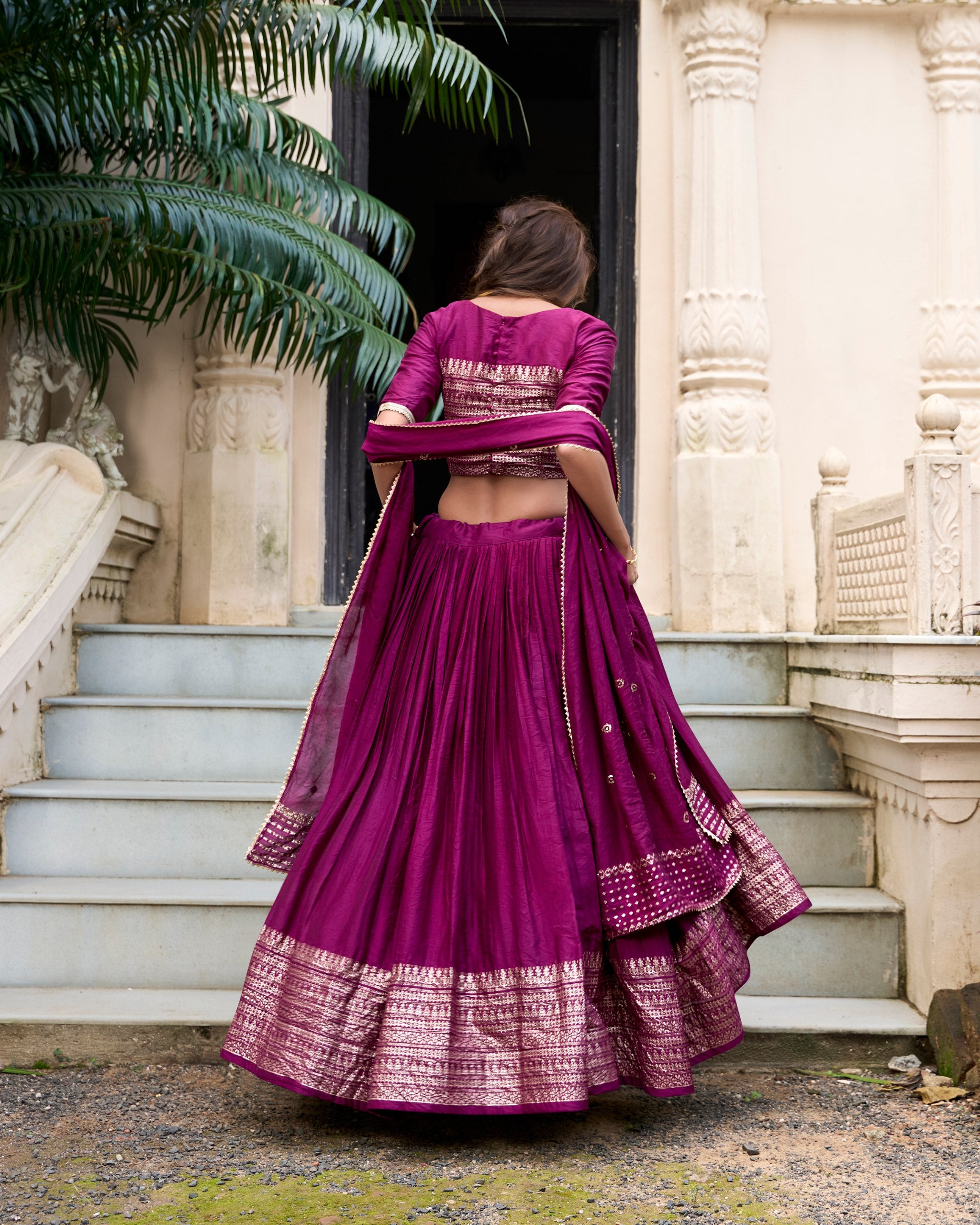 Wine Chanderi Lehenga Choli with Zari and Sequin Embellishments