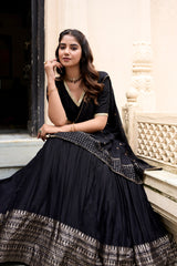 Black Chanderi Zari Work Lehenga Choli with Elegant Lace Detailing