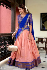 Peach Kanchipuram Silk Lehenga Choli with Zari Weaving and Georgette Dupatta