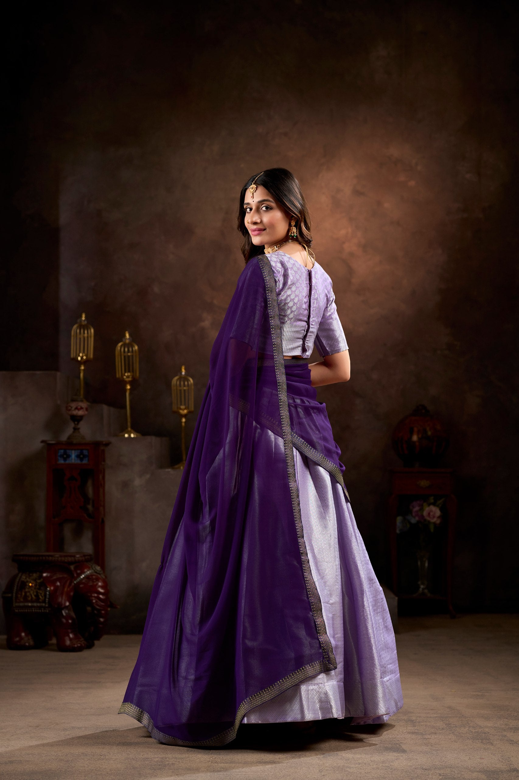 Lavender Kanchipuram Silk Half Saree with Zari Weaving Work – Perfect for Weddings & Festive Occasions