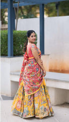 Vibrant Kalamkari Cotton Lehenga Choli Set with Matching Dupatta – Graceful Festive Wear