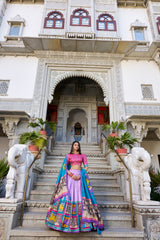 Lavender Love Kalamkari Tussar Silk Lehenga Choli with Foil Accents