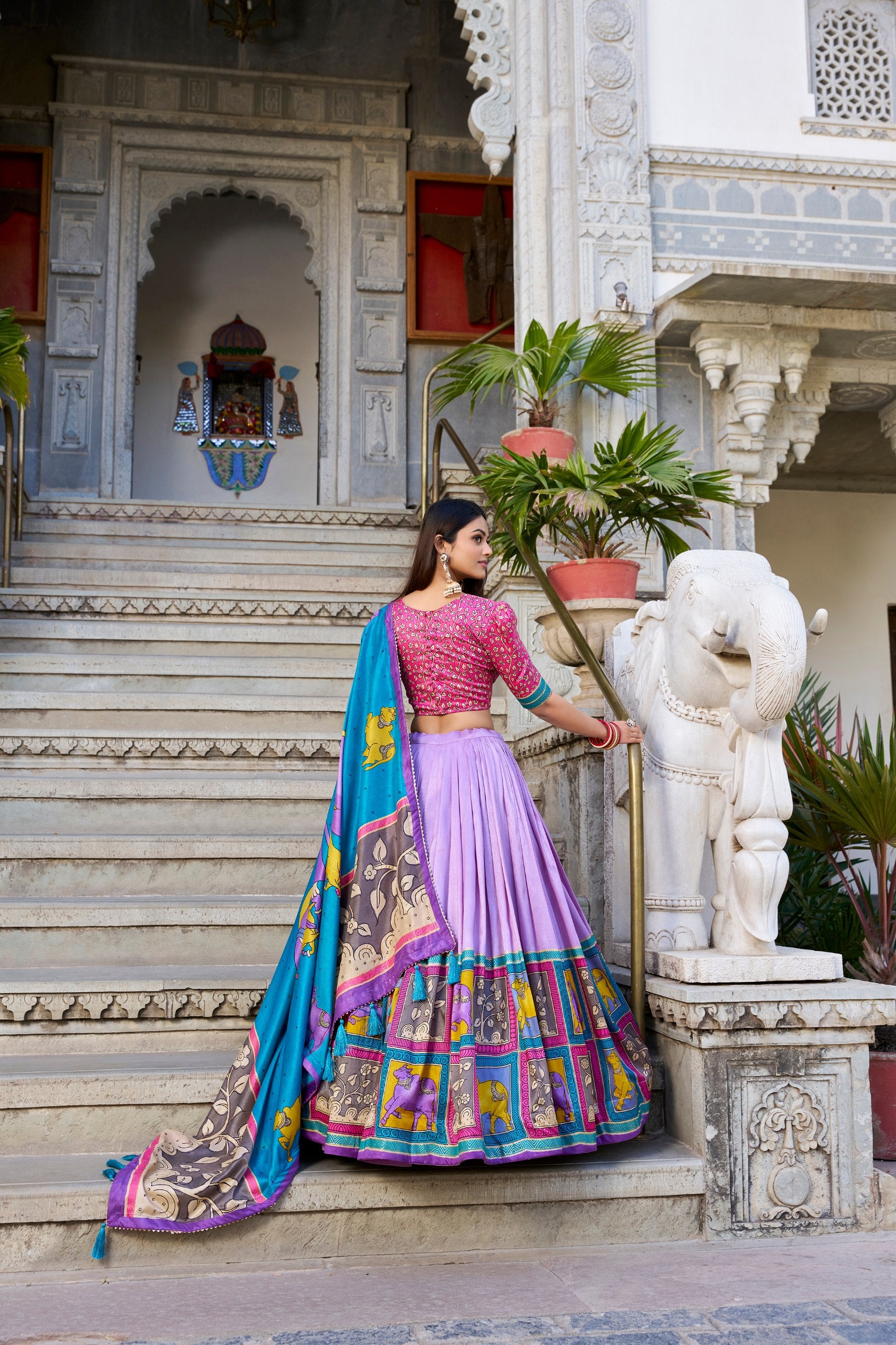 Lavender Love Kalamkari Tussar Silk Lehenga Choli with Foil Accents