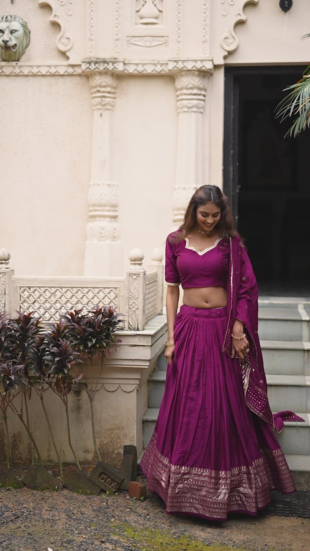 Wine Chanderi Lehenga Choli with Zari and Sequin Embellishments