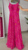 Vibrant Pink Chiffon Bandhej Gown with Intricate Triangle Lace Dupatta