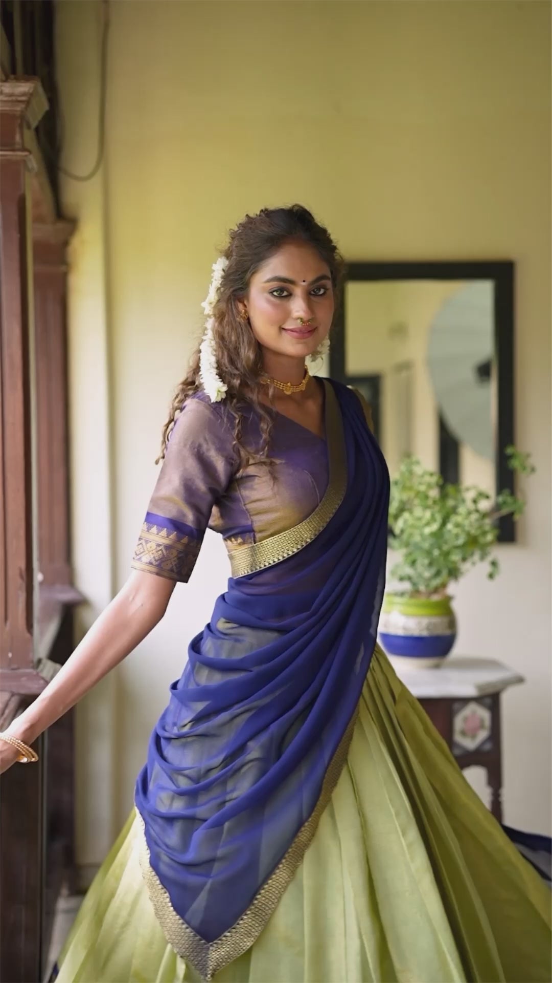 Pastel Kanchipuram Silk Zari Weaving Lehenga with Elegant Flair