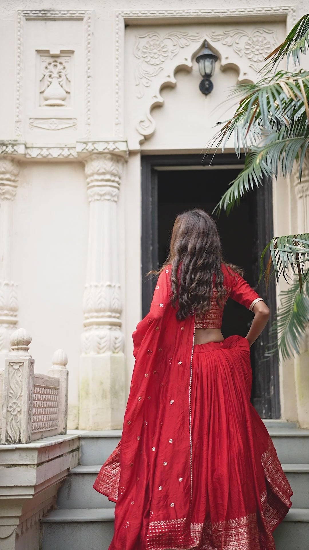 Red Pure Chanderi Lehenga Choli with Zari Border and Sequin Dupatta