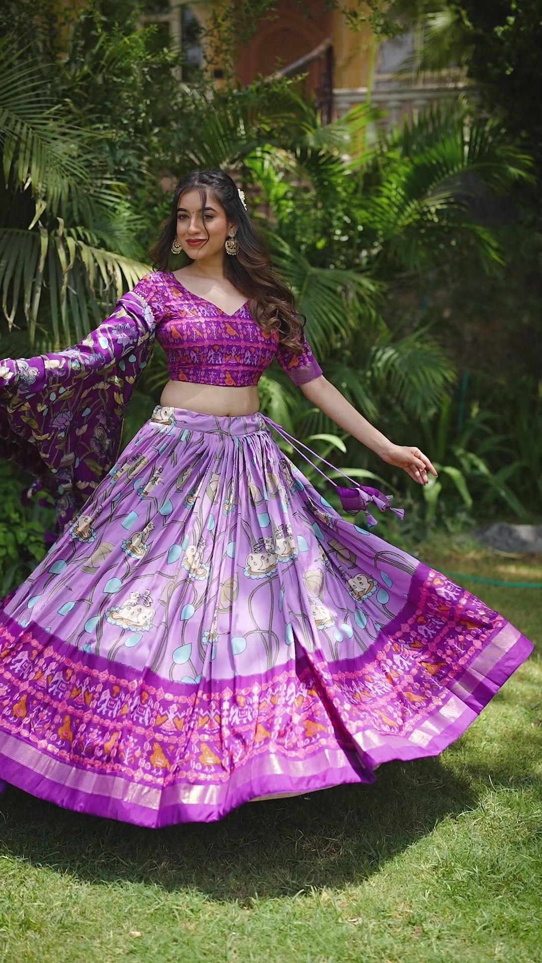 Lavender Tussar Silk Pichwai and Patola Printed Lehenga Choli with Foil Work Border & Tassel Dupatta