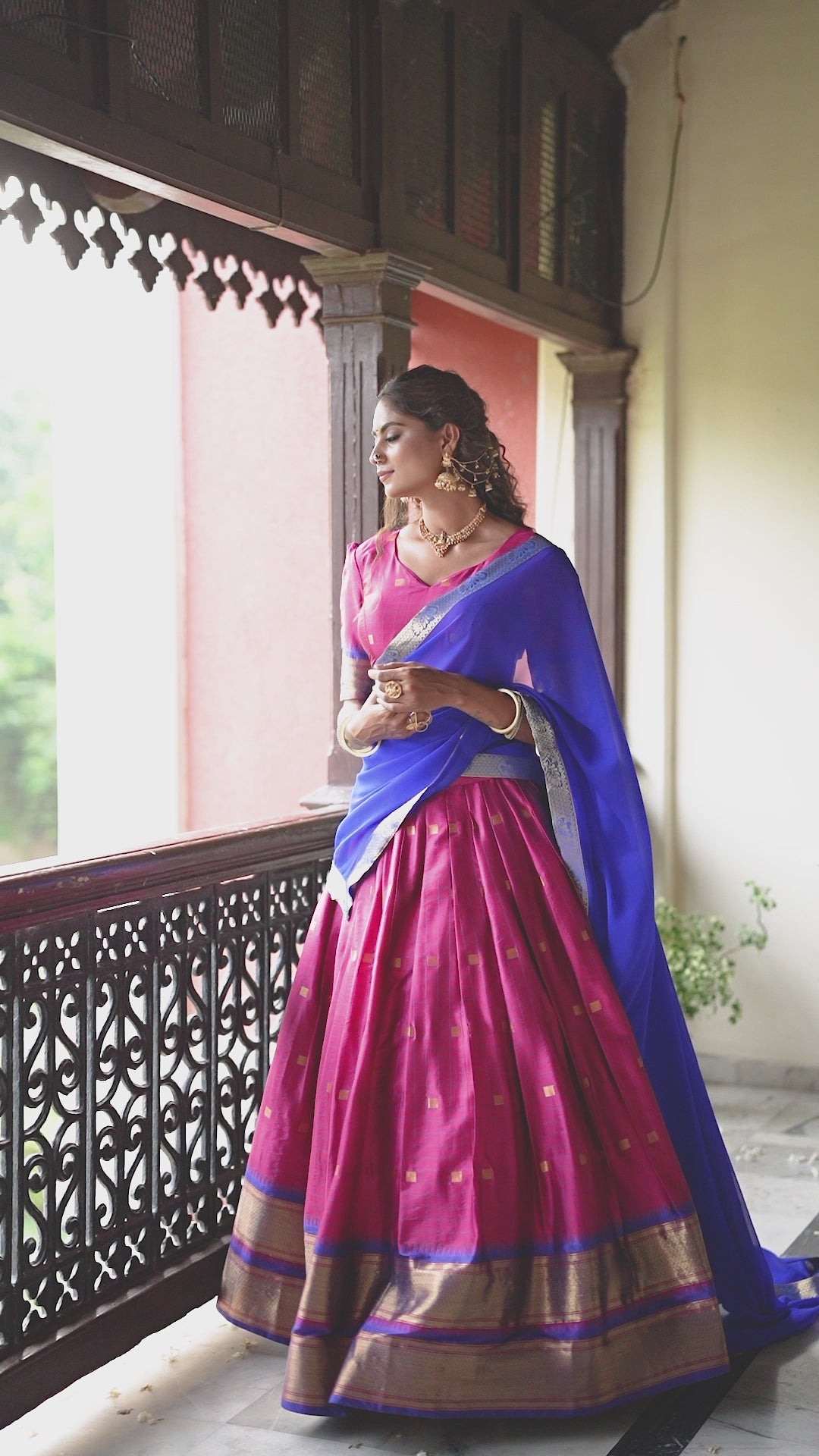 Elegant Pink Cotton Silk Lehenga Choli with Paithani Weaving & Georgette Dupatta