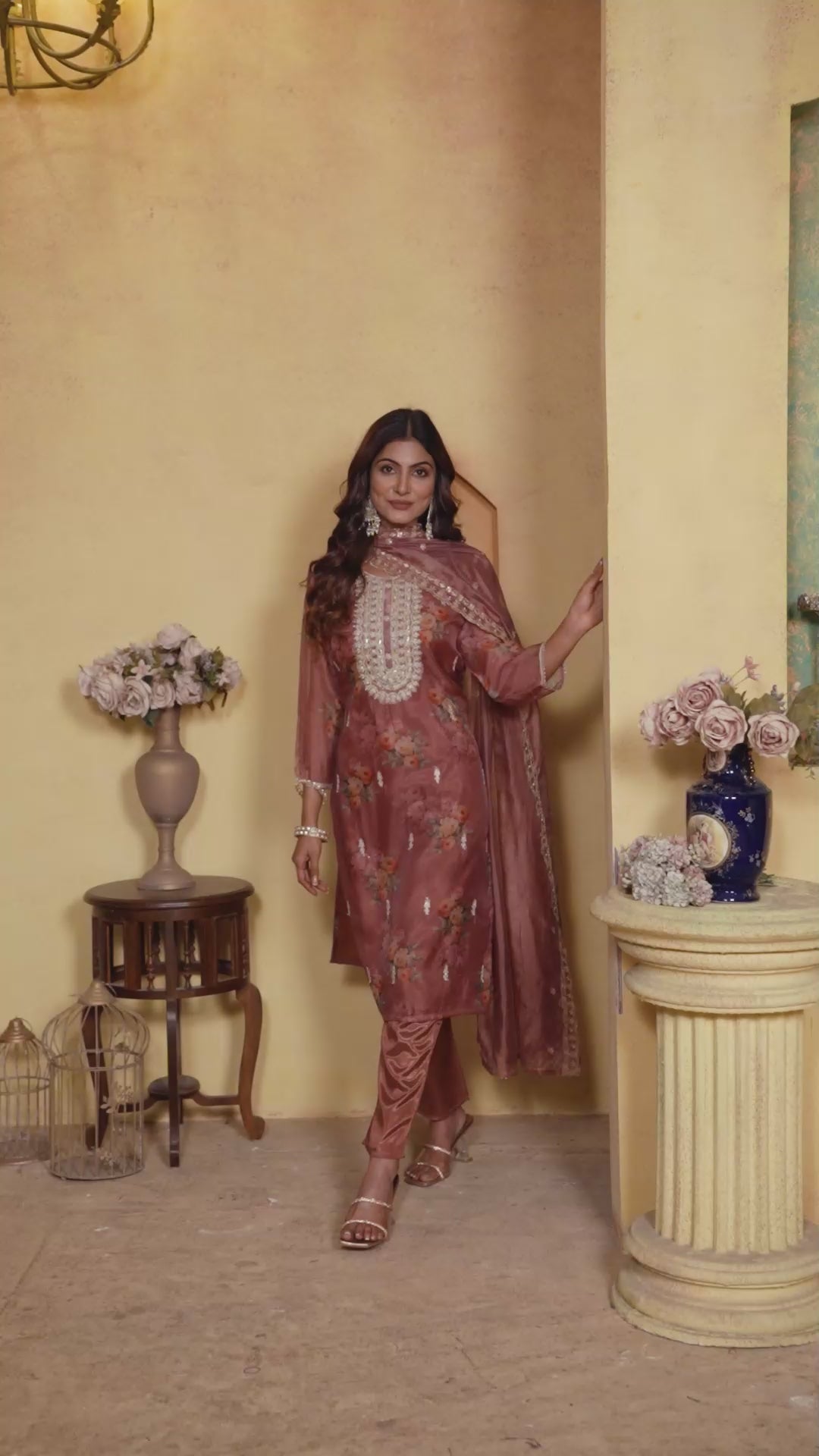 Mauve Organza Embroidered Kurta Set with Dupatta - Fully Stitched