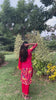 Elegant Red Kalamkari Deer & Elephant Cotton Kurti Set – Floral & Animal Design with Coordinated Dupatta